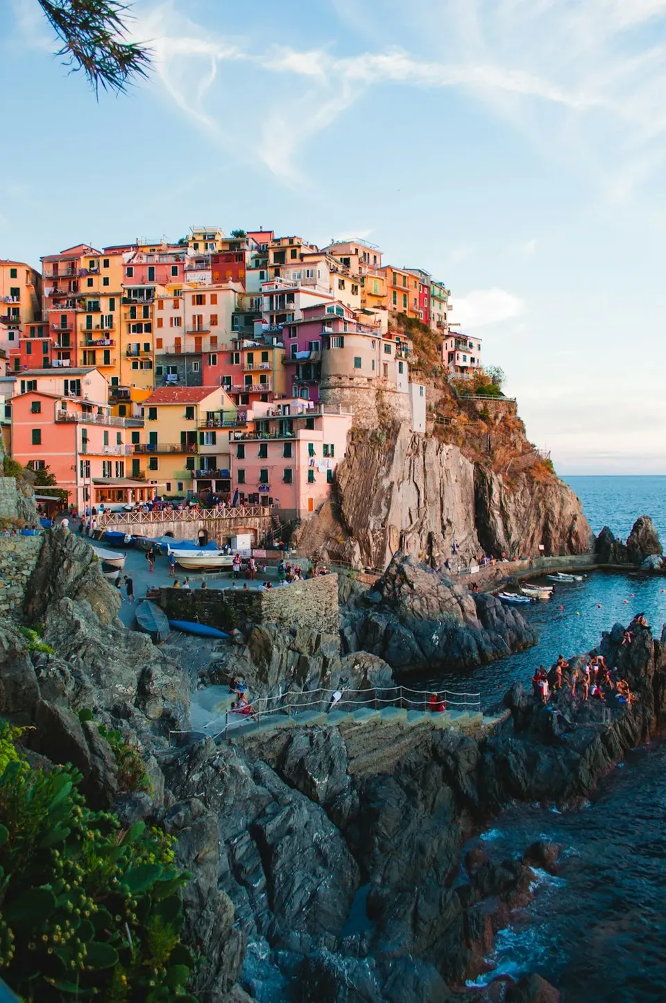 Colorful buildings of Cinque Terre overlooking the Mediterranean Sea