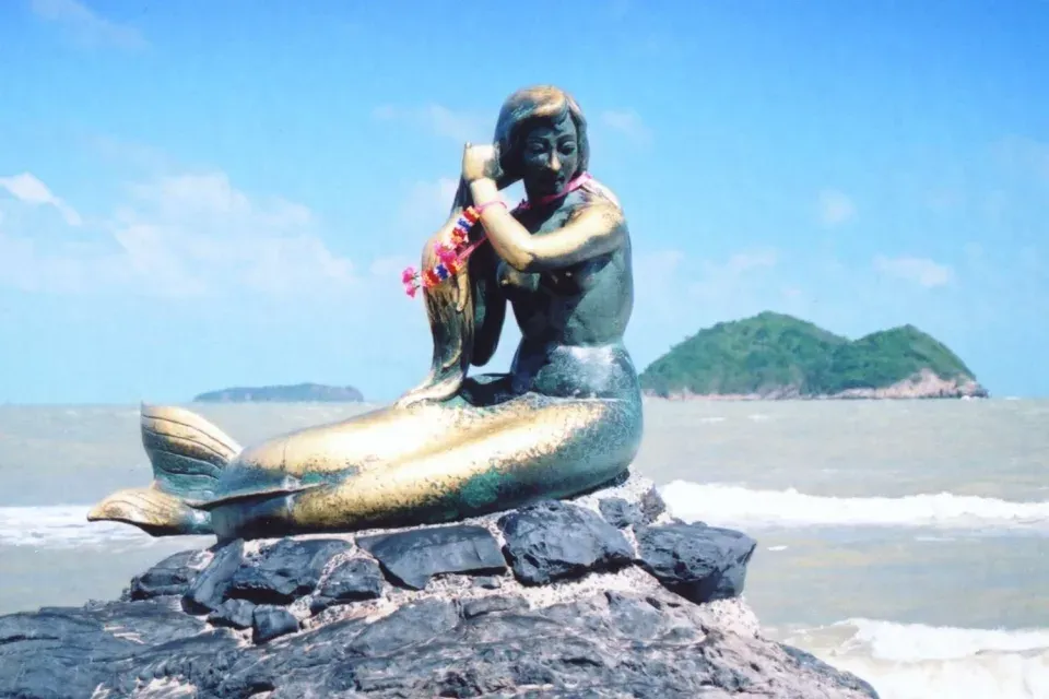 The golden mermaid at Samila Beach in Songkhla, southern Thailand